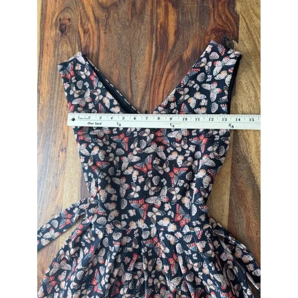 SM Wardrobe Butterfly Print Fit and Flare Dress Sleeveless V-Neck Black Large - Picture 3 of 9